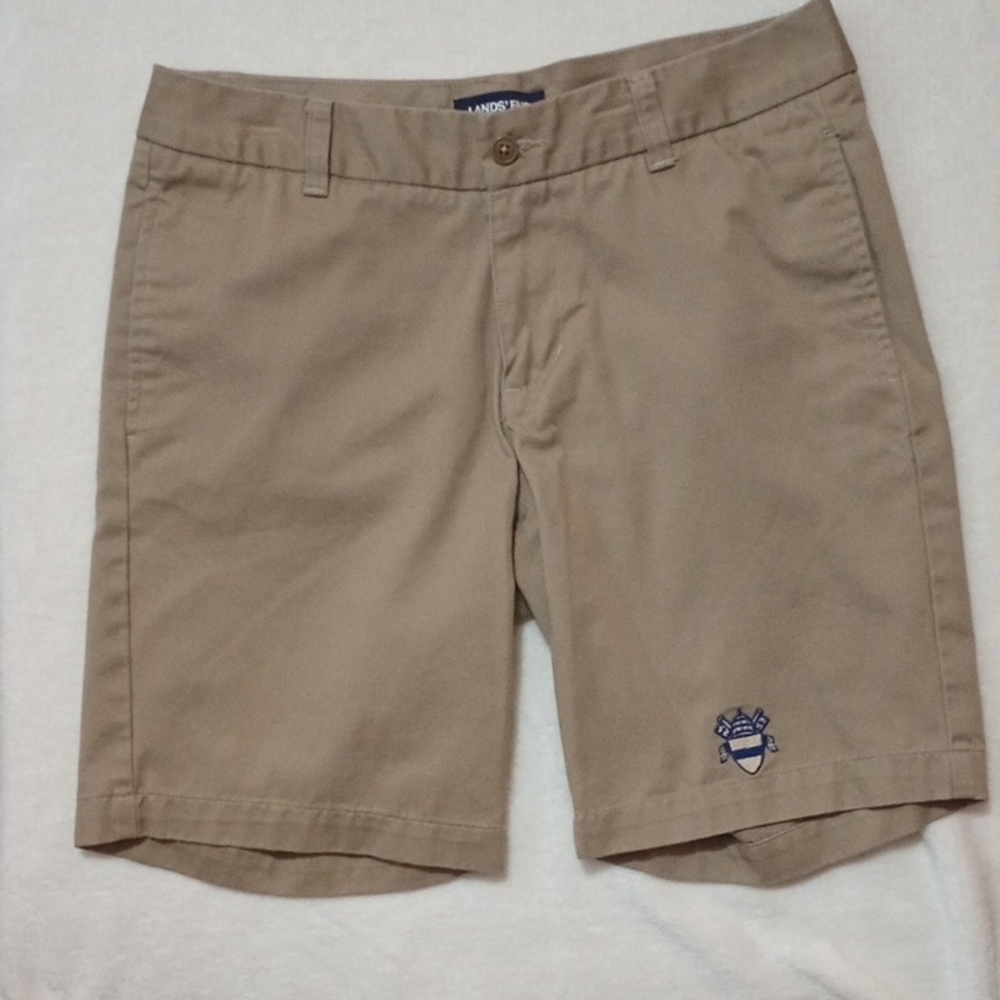 🩳Lands’ End Juniors Size 7 Khaki Uniform Shorts with Embroidered Crest